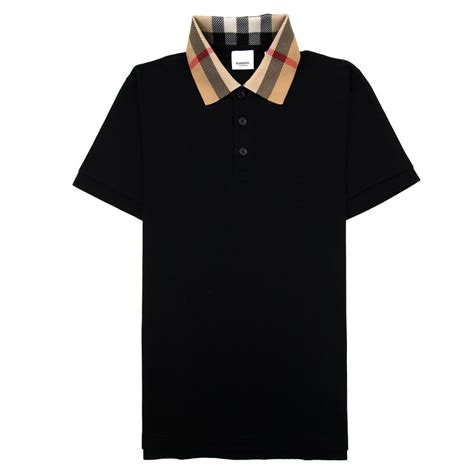 Check Collar Cotton Polo Shirt in Black 